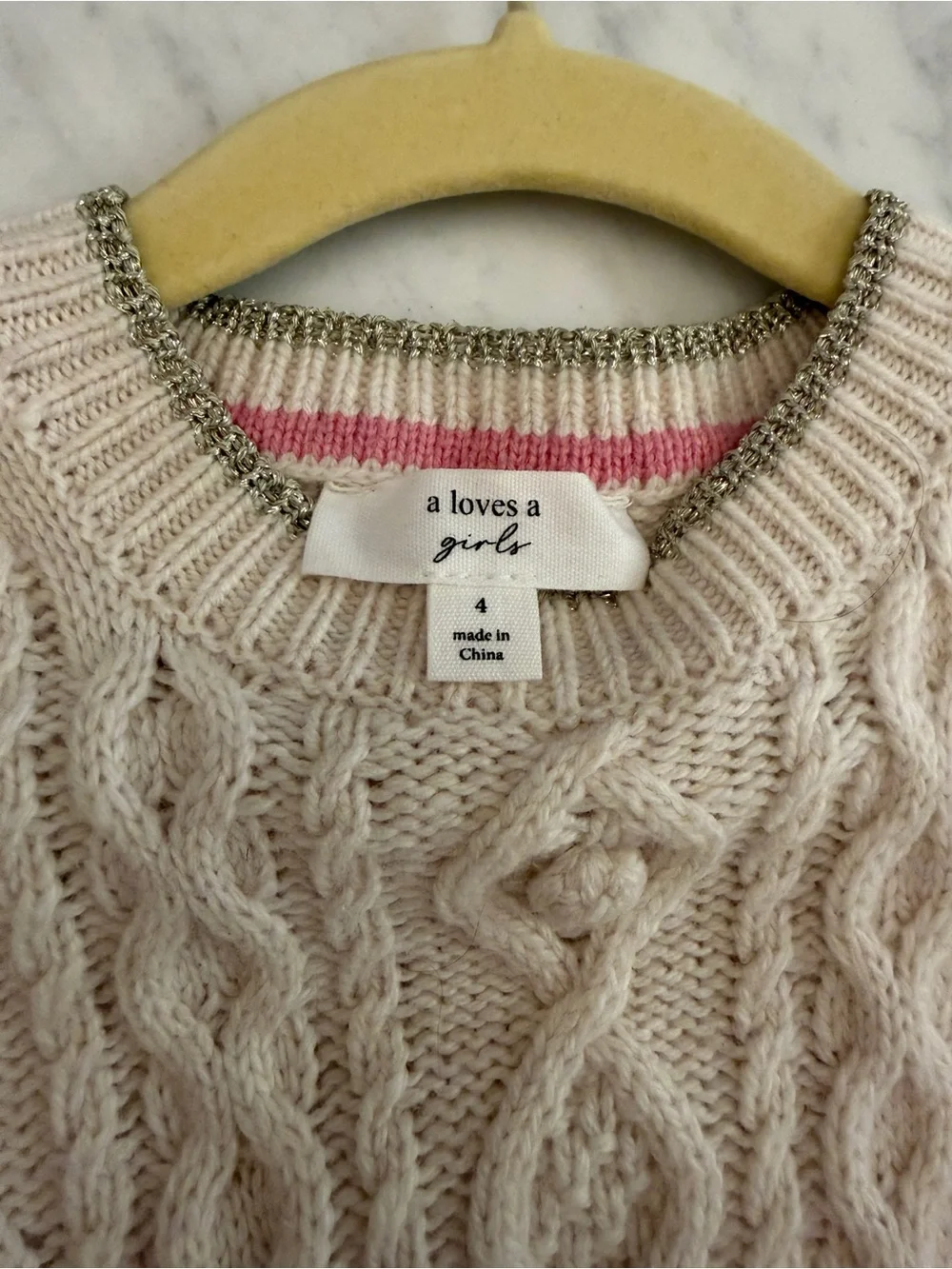 Cream Cable-Knit Bodice Puff-Sleeve Girls Dress